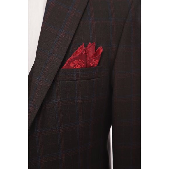 Premium Turkish Suit, Plaid Peak Lapel 3-piece, Burgundy U.S. Sizes - Picture 4 of 5